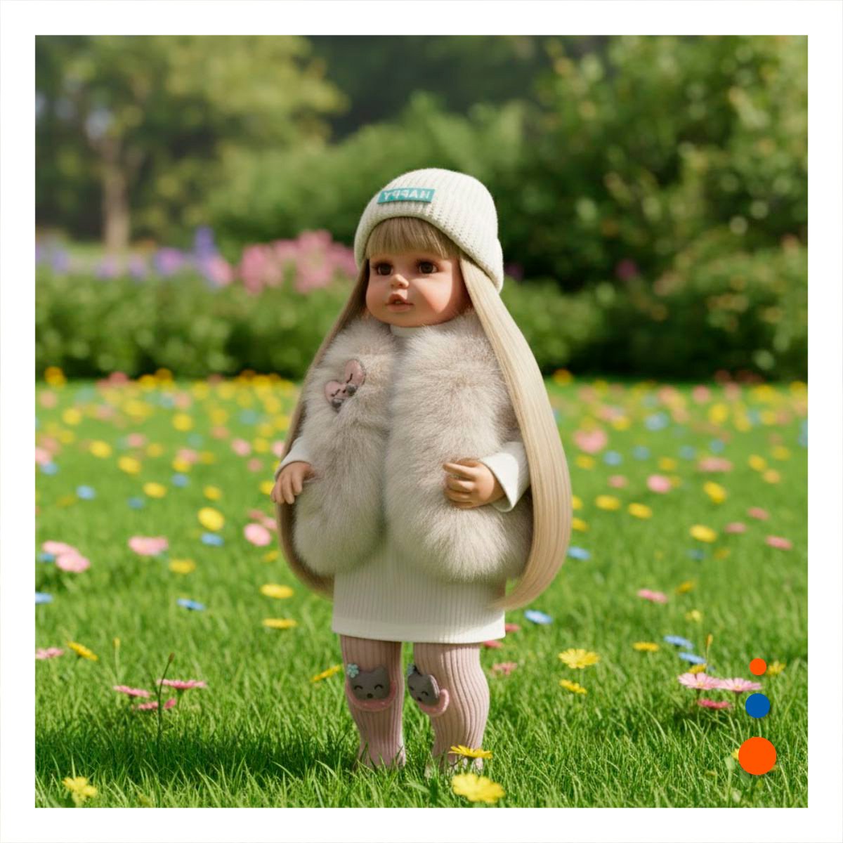 AMIGA YESSY 55CM CON CONJUNTO SUAVE CHALECO PELUCHE Y ROPA BLANCA Y+PAPEL REGALO - 2