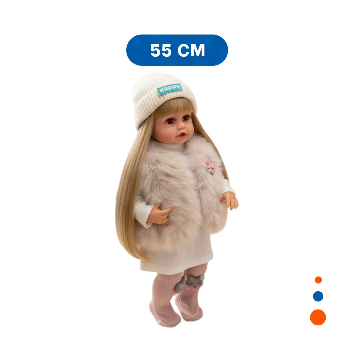 AMIGA YESSY 55CM CON CONJUNTO SUAVE CHALECO PELUCHE Y ROPA BLANCA Y+PAPEL REGALO - 4