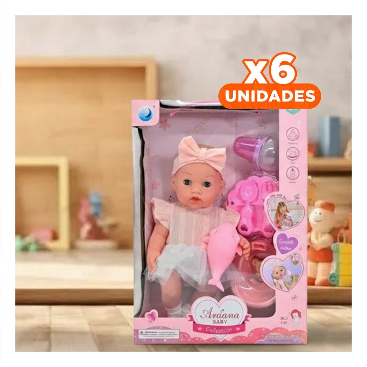 PACK6 FIGURA CLASICA CON VESTIDO Y LAZO ACCESORIOS ROSADO PARA DIVERSION Y+REGALO STICKER - 1