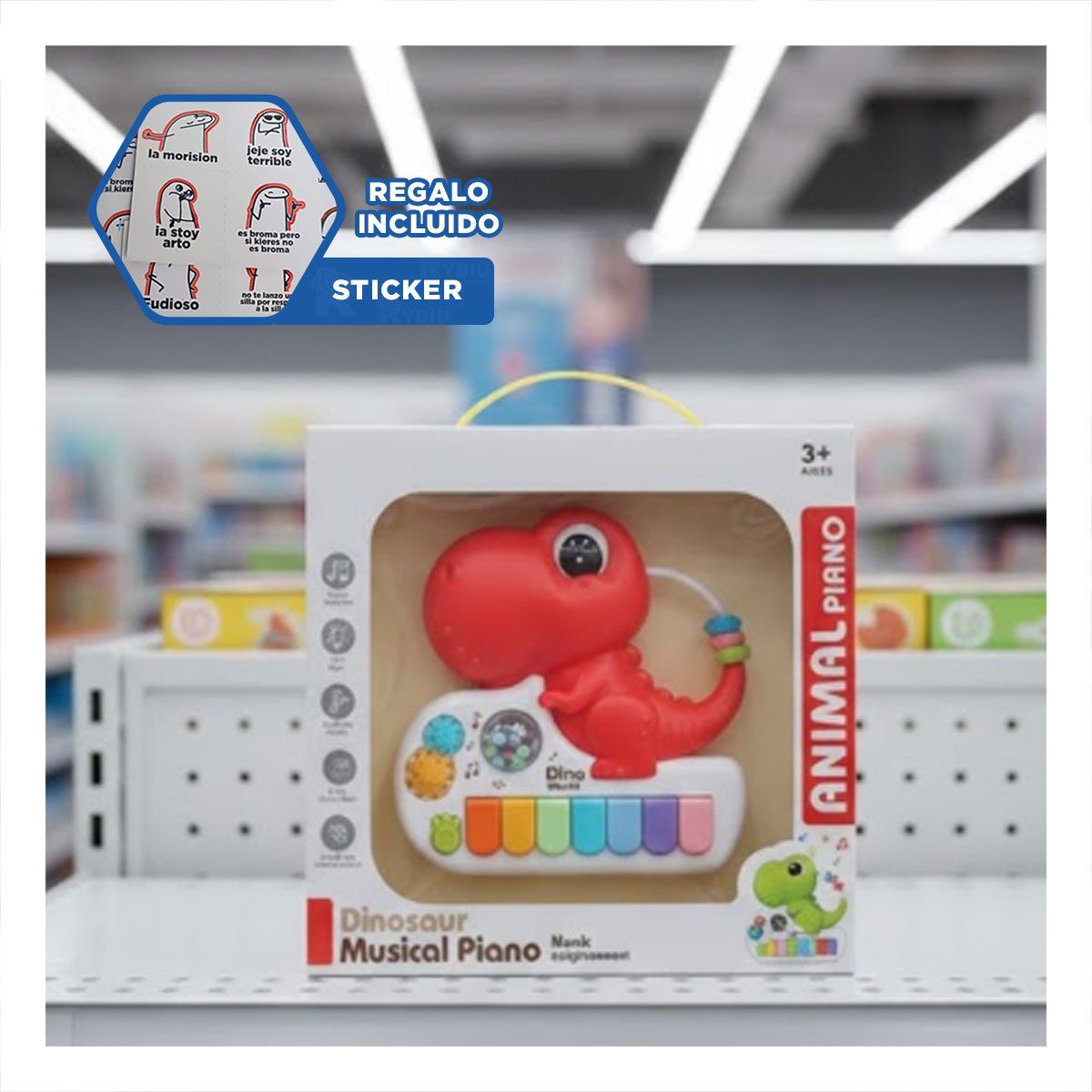 INSTRUMENTO DE JUGUETE MUSICAL CON FORMA DINOSAURIO ROSADO 17.5 CM Y+REGALO STICKER - 1