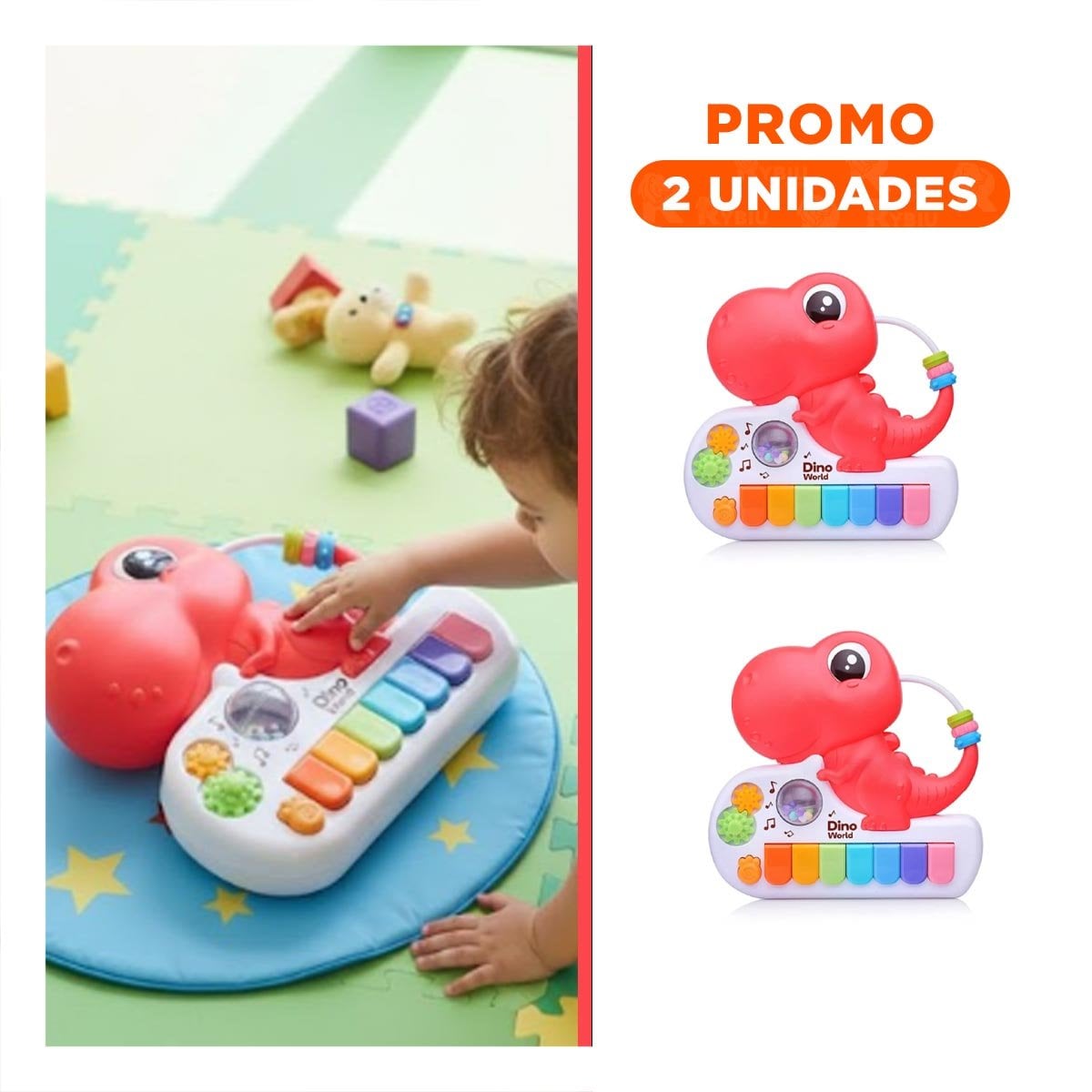 PACK2 INSTRUMENTO MUSICAL INTERACTIVO DINOSAURIO ROSADO 17.5 CM - 1