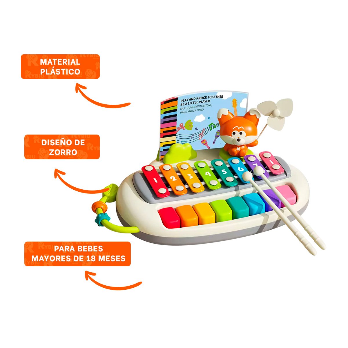 TECLADO DIDACTICO MUSICAL CON FIGURA ZORRO PARA JUEGO INFANTIL EN CASA - 3