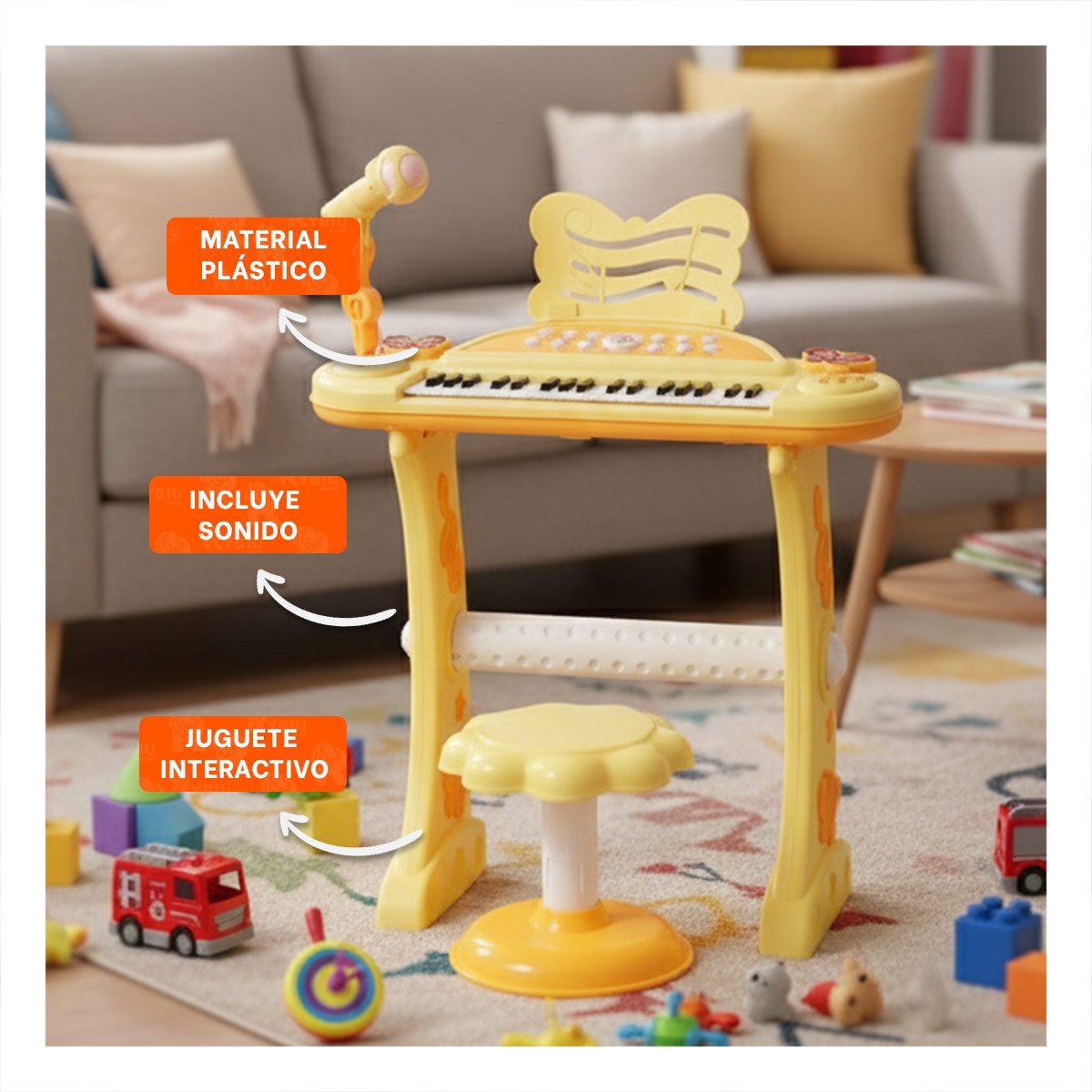 INSTRUMENTO MUSICAL INFANTIL CON MICROFONO Y SILLA AMARILLA PARA JUEGO SONORO Y+REGALO STICKER - 5