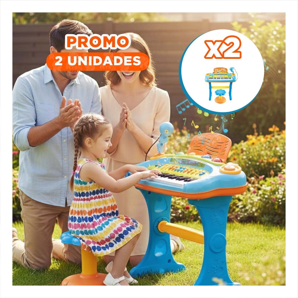 PACK2 VERSION MUSICAL INFANTIL PIANO CON MICROFONO Y SILLA CELESTE JUEGO Y+REGALO STICKER - 1