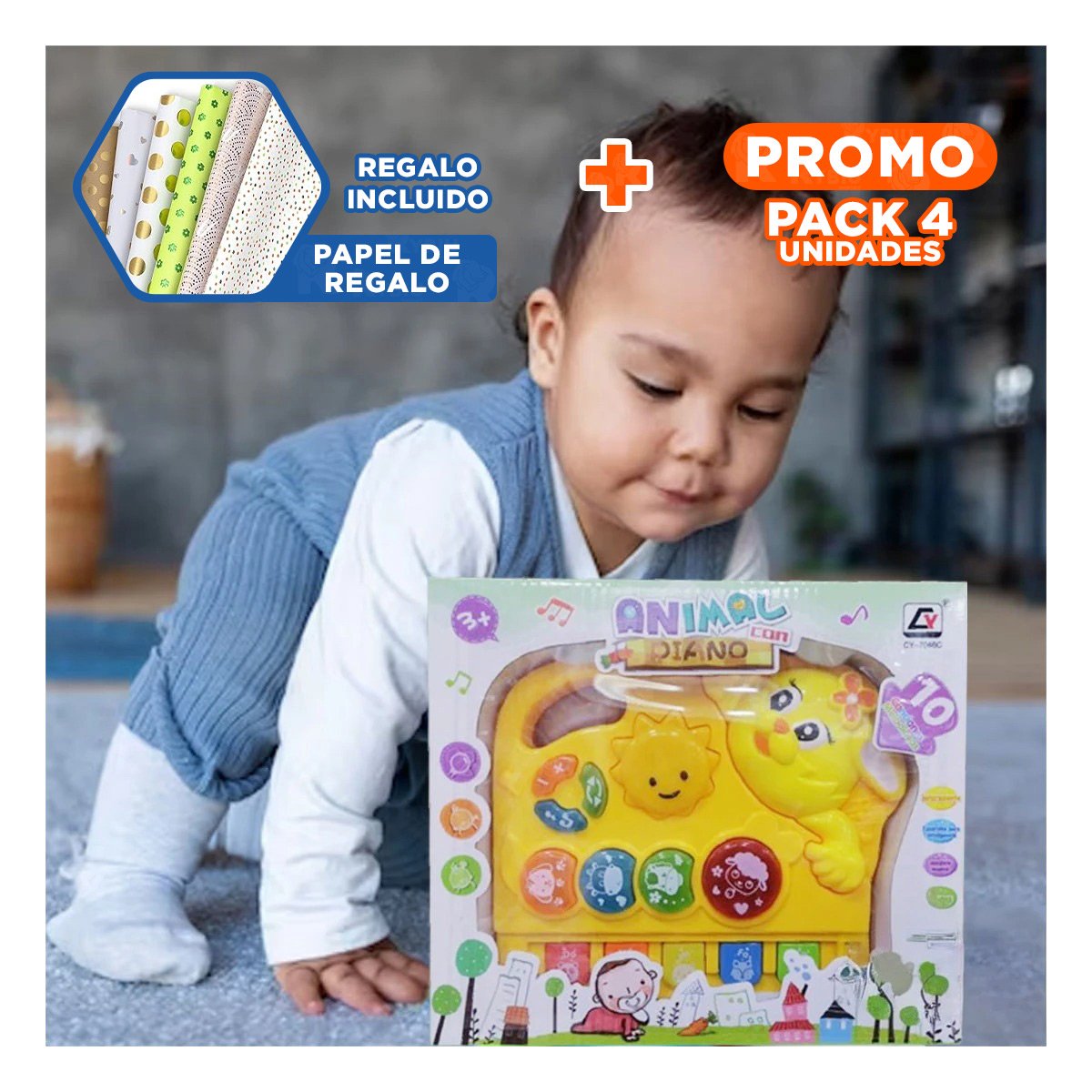 PACK4 INSTRUMENTO MUSICAL DE CONEJO CON TECLAS SONIDO EDUCATIVO PARA HOGAR Y+PAPEL REGALO - 1