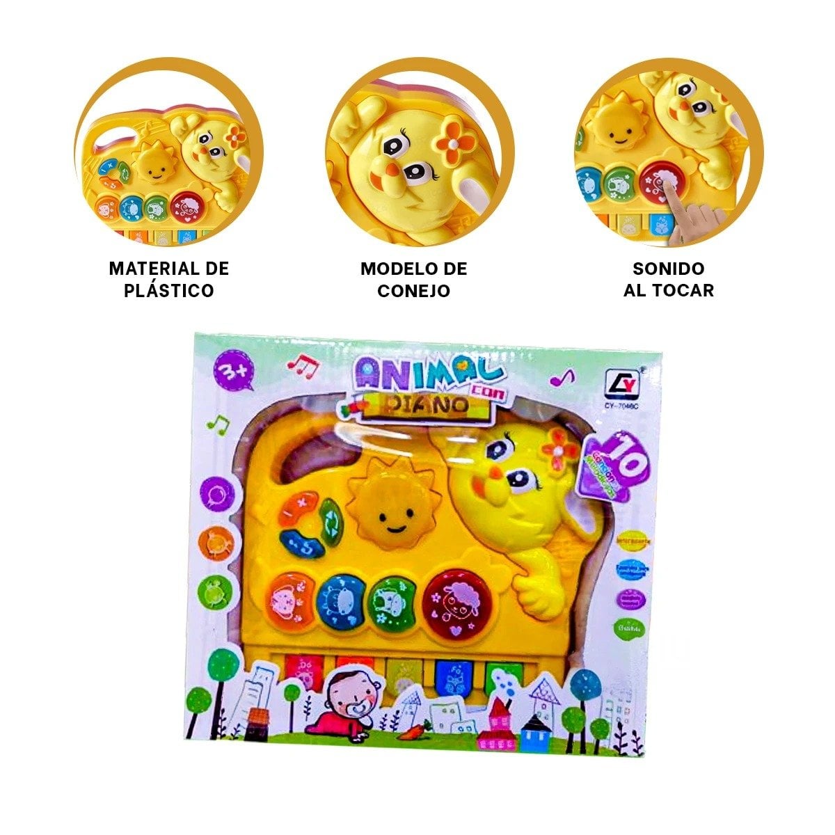 PACK4 INSTRUMENTO MUSICAL DE CONEJO CON TECLAS SONIDO EDUCATIVO PARA HOGAR Y+PAPEL REGALO - 3