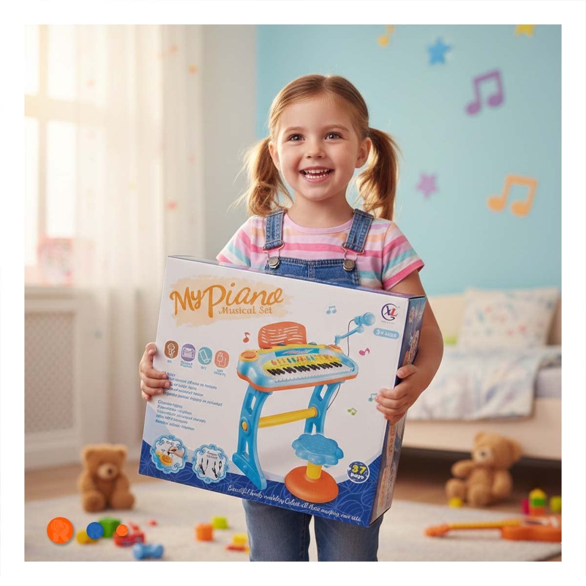 EQUIPO MUSICAL INFANTIL PIANO CON MICROFONO Y SILLA CELESTE EDUCATIVO Y+REGALO STICKER - 2