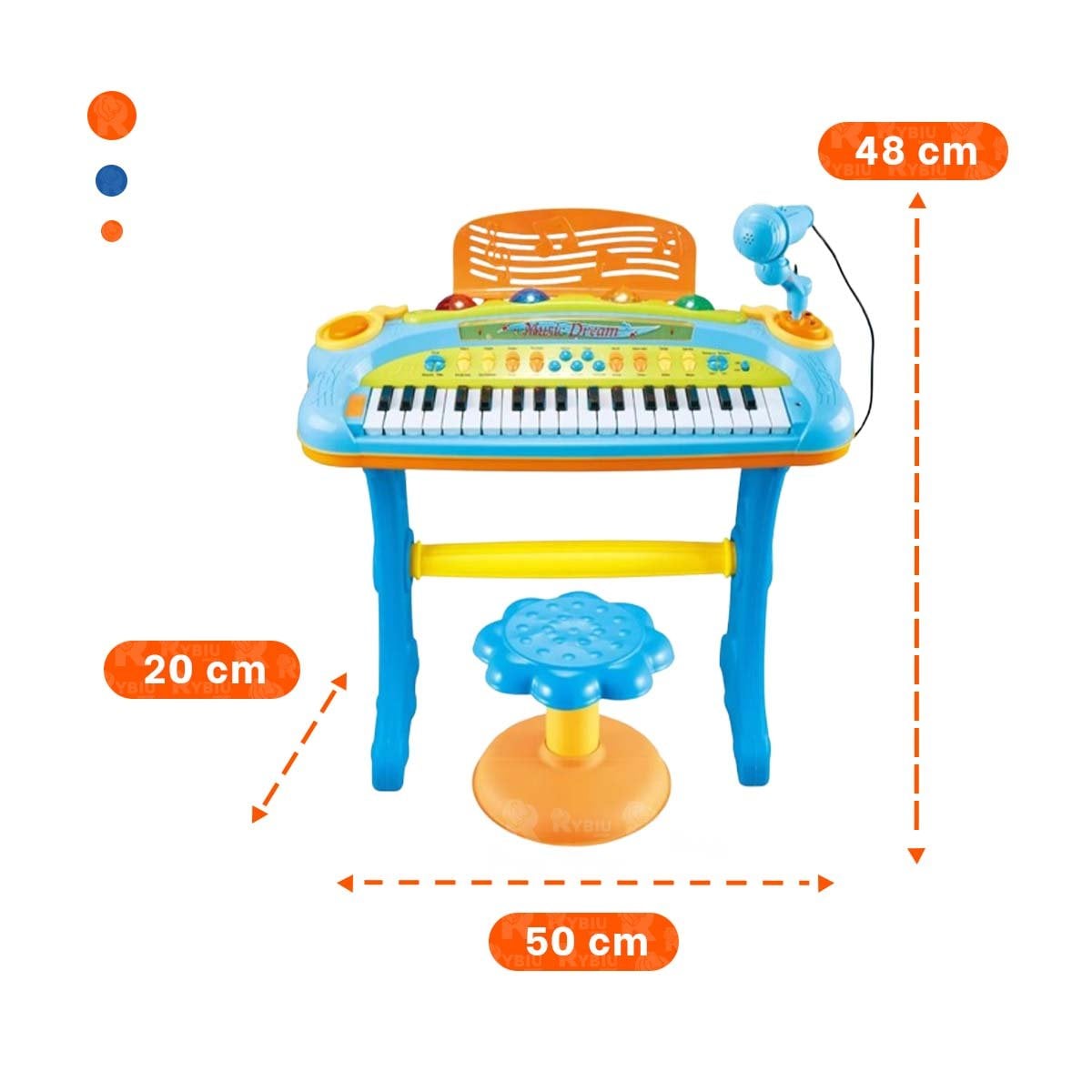 EQUIPO MUSICAL INFANTIL PIANO CON MICROFONO Y SILLA CELESTE EDUCATIVO Y+REGALO STICKER - 4