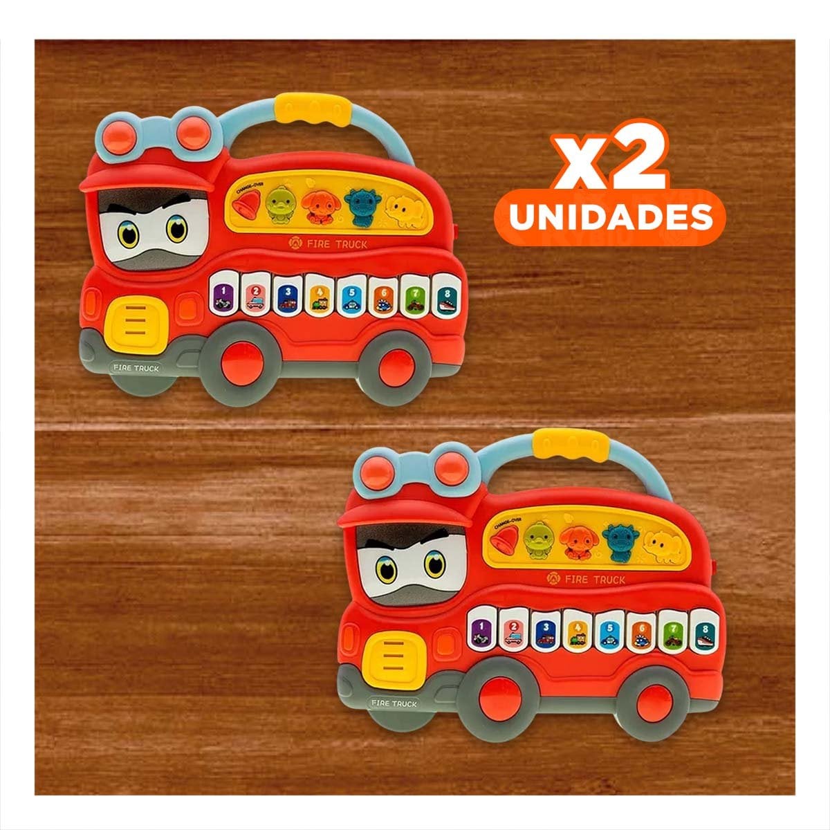 PACK2 SISTEMA SONORO CAMION DE BOMBEROS CON TECLAS MUSICALES PARA CASA ROJO Y+REGALO STICKER - 1