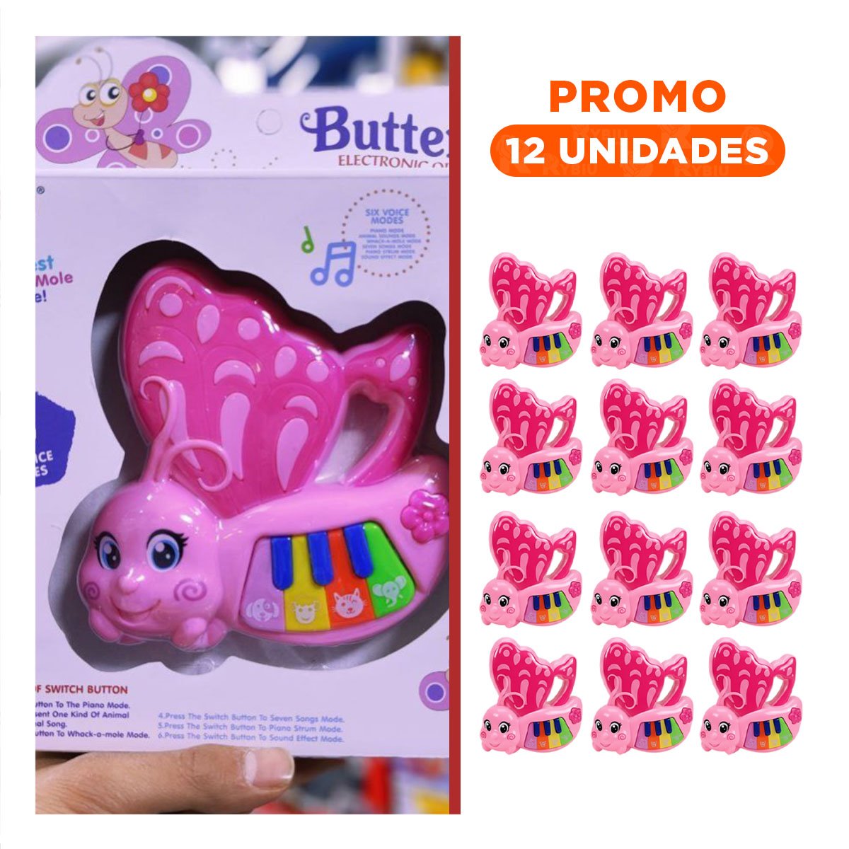 PACK12 MELODIA MUSICAL EDUCATIVA MARIPOSA ROSADO 22X26 CM Y+REGALO STICKER - 1