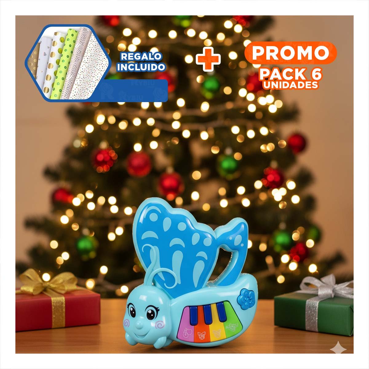PACK6 TECLAS DIDACTICAS MARIPOSA CELESTE 22X26 CM Y+PAPEL REGALO - 1