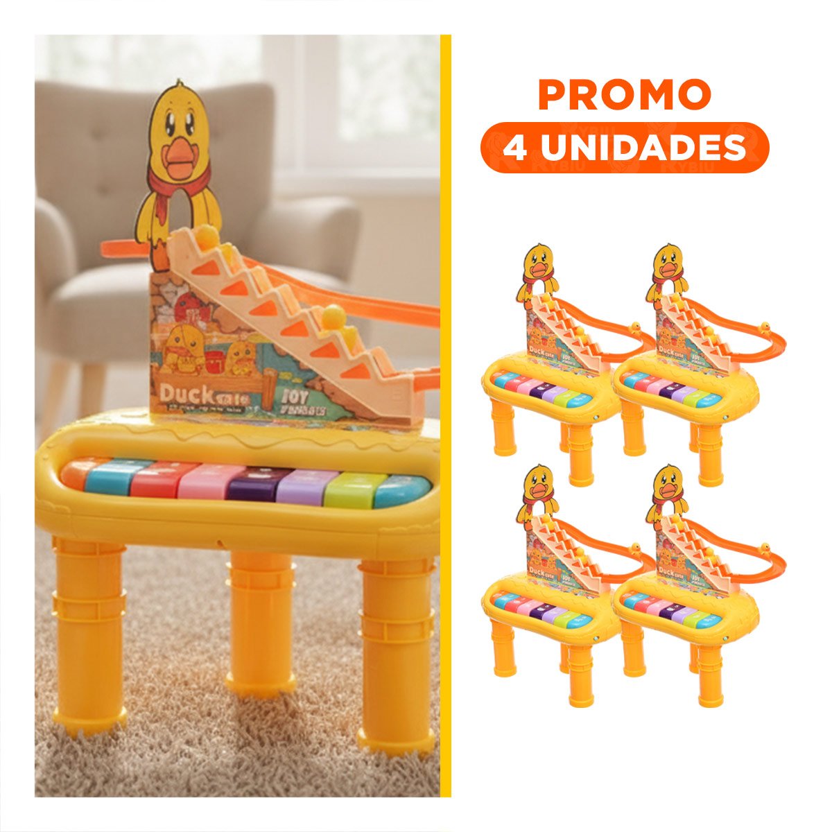 PACK4 JUEGO INFANTIL PATO 2 EN 1 CON TOBOGAN DE PATITOS AMARILLO Y+REGALO STICKER - 1