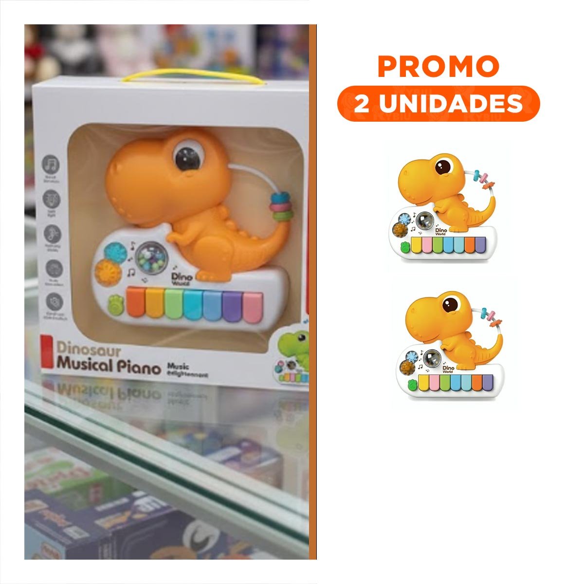 PACK2 INSTRUMENTO MUSICAL INTERACTIVO DINOSAURIO AMARILLO 17.5 CM - 1