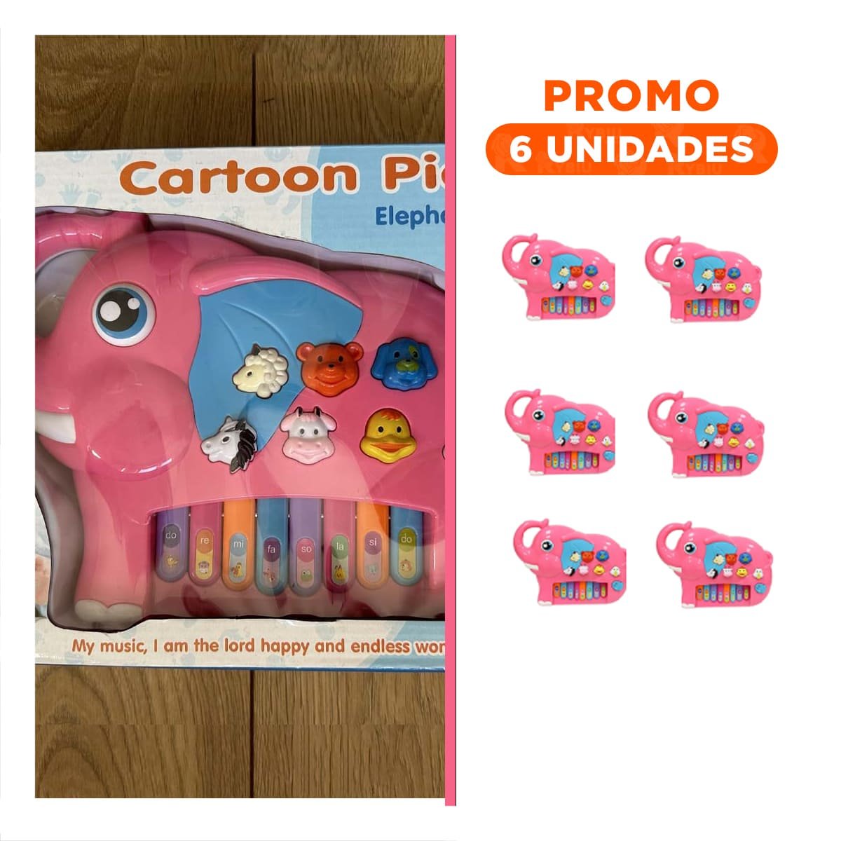 PACK6 ATRACTIVO ELEFANTE DIDACTICO EN CAJA ROSADO PARA JUEGO MUSICAL HOGAR - 1