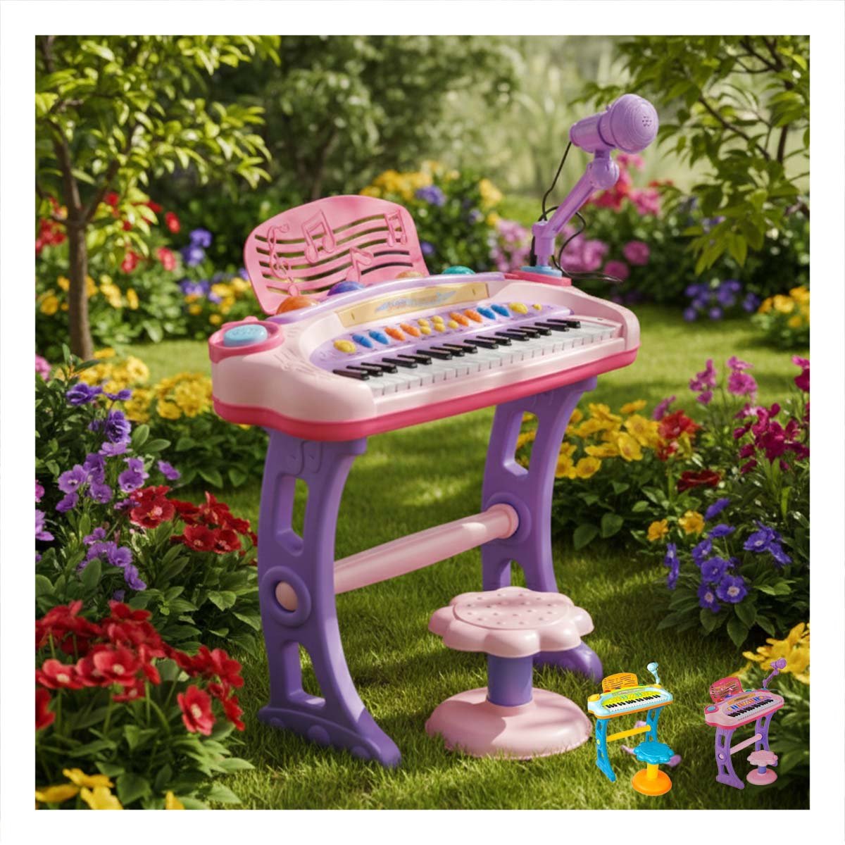 JUEGO MUSICAL INFANTIL PIANO CON MICROFONO Y SILLA ROSADO APRENDIZAJE Y+LIGAS REGALO - 2