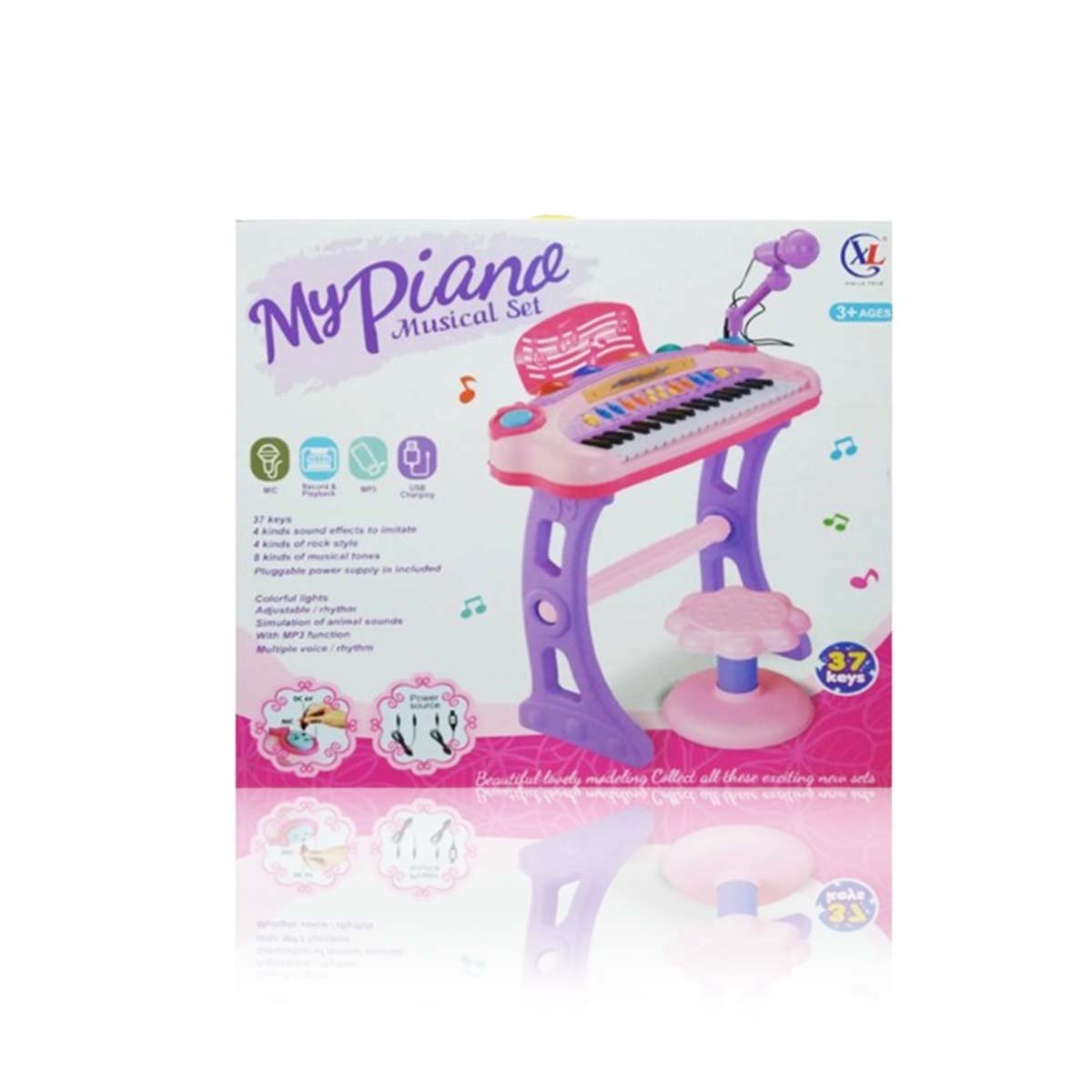 JUEGO MUSICAL INFANTIL PIANO CON MICROFONO Y SILLA ROSADO APRENDIZAJE Y+LIGAS REGALO - 3