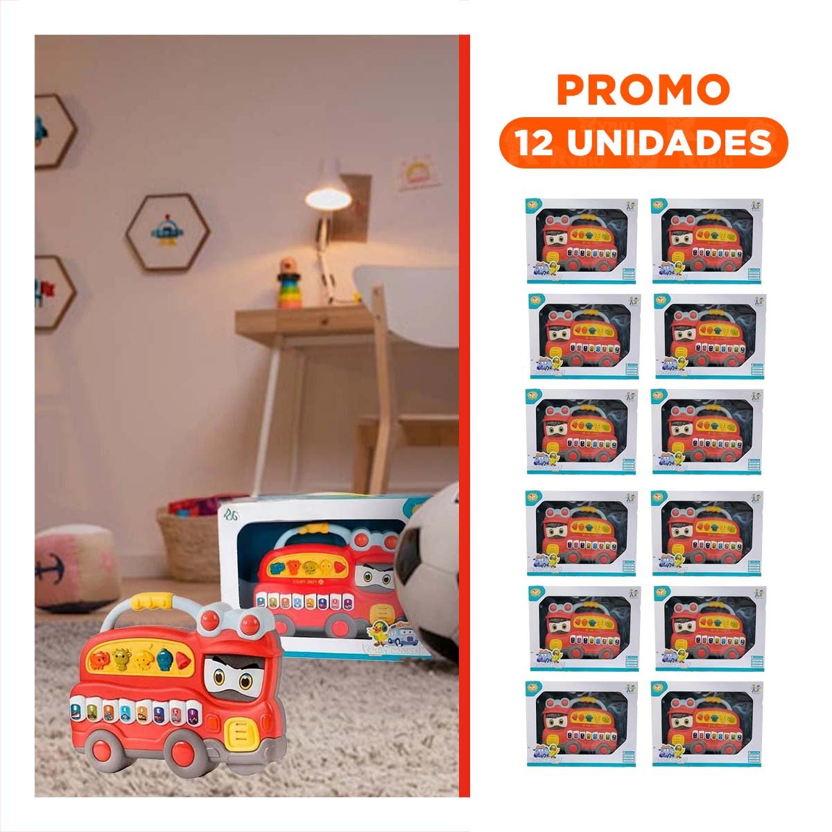 PACK12 BASE INTERACTIVA CAMION DE BOMBEROS CON TECLAS Y LUCES PARA HOGAR ROJO Y+REGALO STICKER - 1