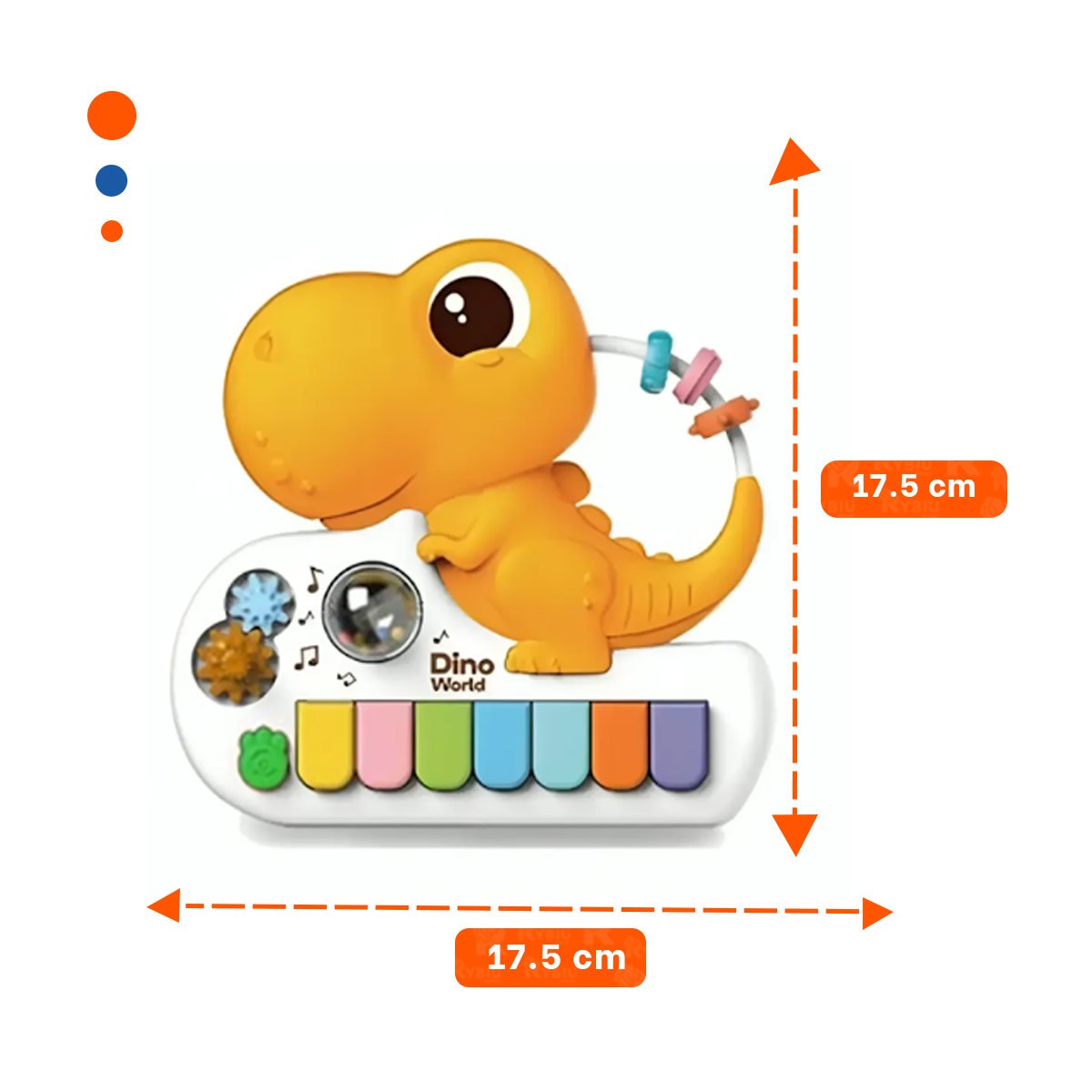 INSTRUMENTO DE JUGUETE MUSICAL CON FORMA DINOSAURIO AMARILLO 17.5 CM Y+REGALO STICKER - 4