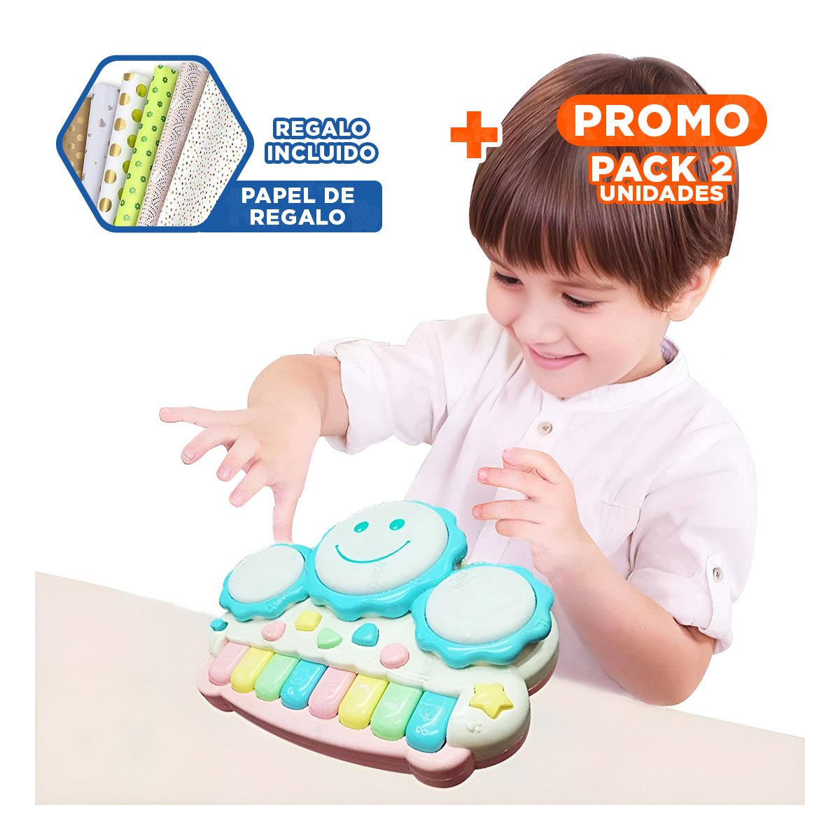 PACK2 PIANO MUSICAL DIDACTICO DE SOL CON TECLAS INTERACTIVAS AZUL CLARO Y+PAPEL REGALO - 1