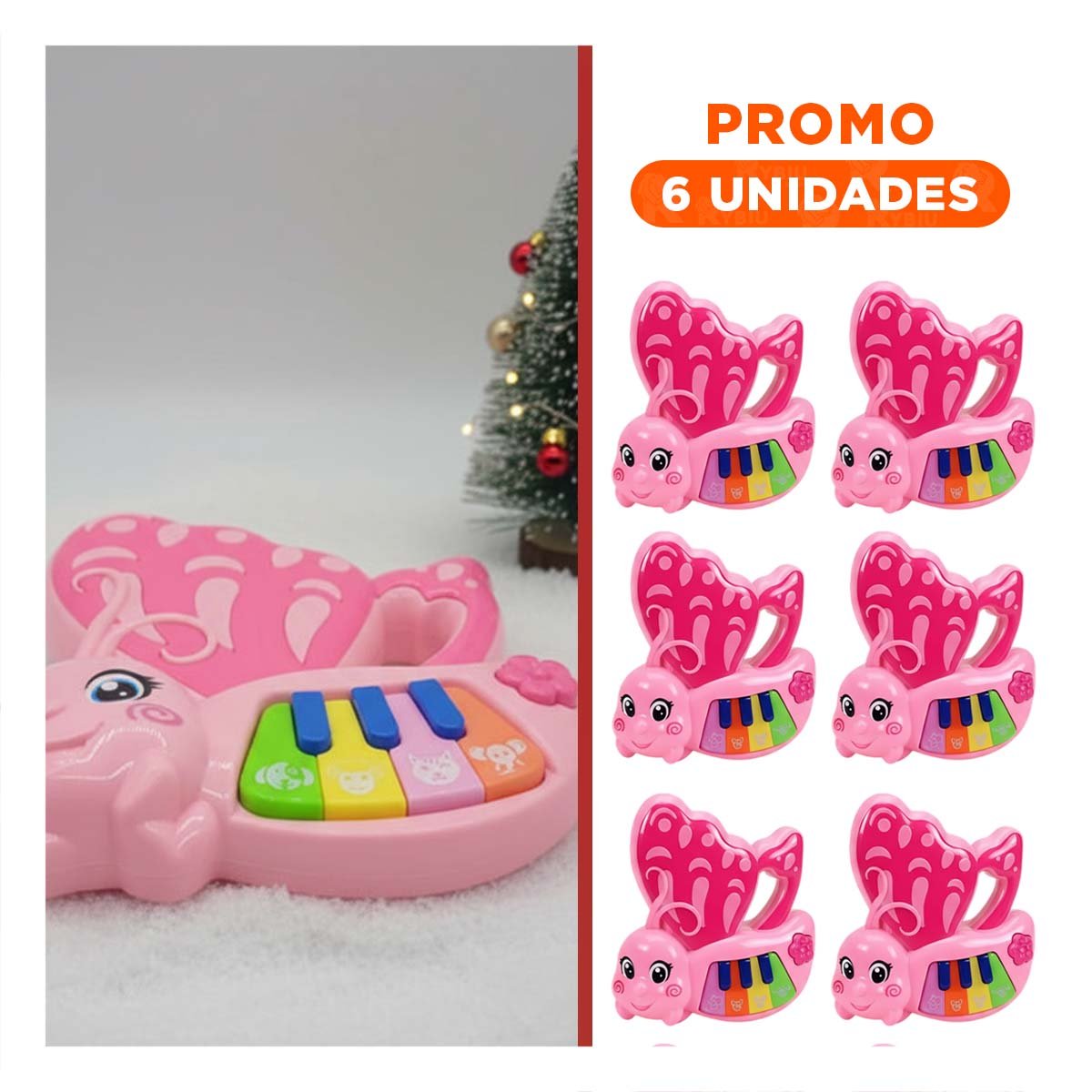 PACK6 TECLAS MUSICALES INFANTILES MARIPOSA ROSADO 22X26 CM - 1