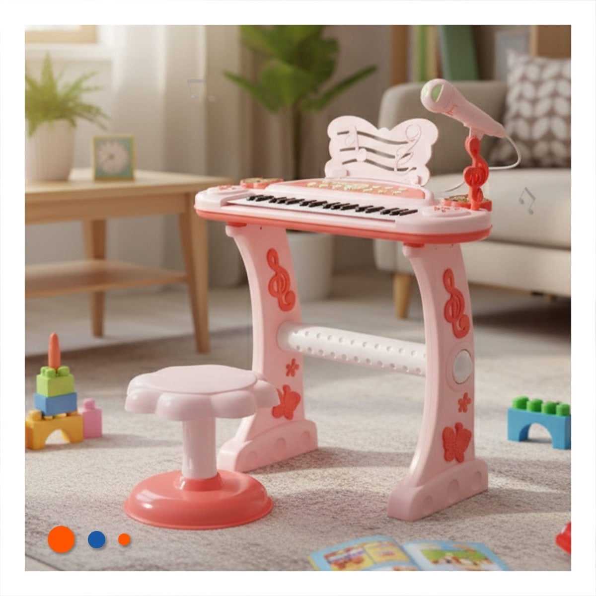 PACK2 INSTRUMENTO MUSICAL PARA NINOS CON MICROFONO Y SILLA ROSADO PARA CANTAR - 3