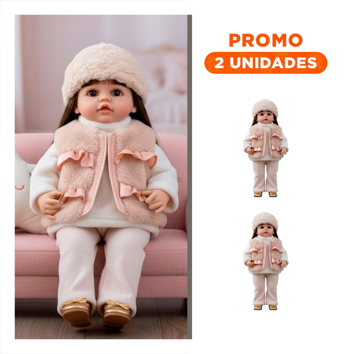 PACK2 COLECCION YESSY 55CM CON VESTUARIO INFANTIL BEIGE Y ESTILO ENCANTADOR - 1