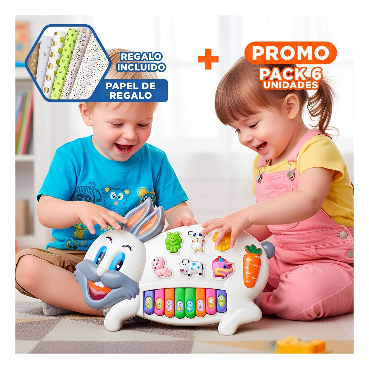 PACK6 PANEL DIDACTICO CONEJO CON ANIMALES Y NUMEROS PARA APRENDIZAJE TEMPRANO Y+PAPEL REGALO - 1
