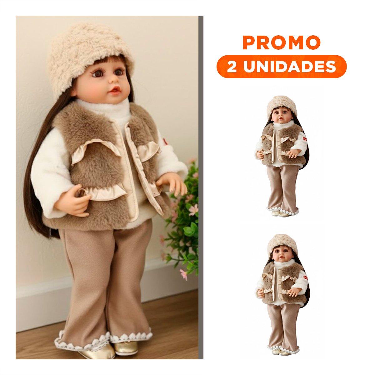 PACK2 VERSION YESSY 55CM CON CONJUNTO DE INVIERNO CHALECO Y GORRO PELUCHE - 1