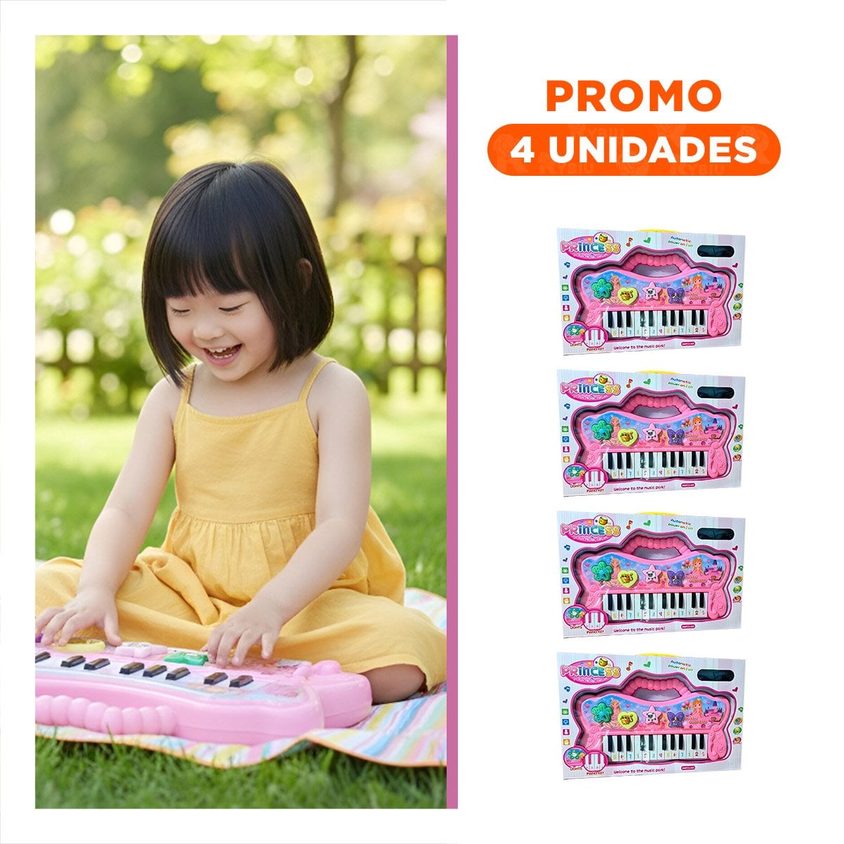 PACK4 INSTRUMENTO ROSADO MUSICAL CON TECLAS Y SONIDOS PARA JUEGO Y+REGALO STICKER - 1
