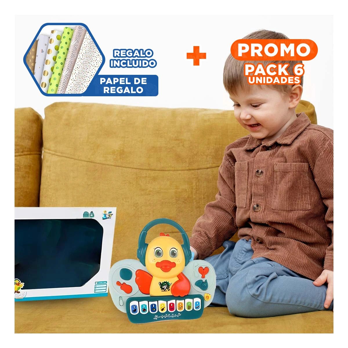 PACK6 PIANO MUSICAL DE PATO CON TECLAS SONORAS PARA JUEGO CREATIVO VERDE Y+PAPEL REGALO - 1