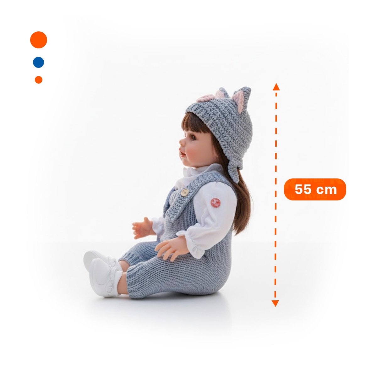 TIERNA YESSY INFANTIL 55CM CELESTE CON OVEROL TEJIDO Y GORRO ADORABLE Y+POST IT - 4