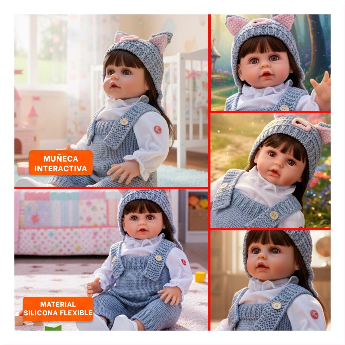TIERNA YESSY INFANTIL 55CM CELESTE CON OVEROL TEJIDO Y GORRO ADORABLE Y+POST IT - 5