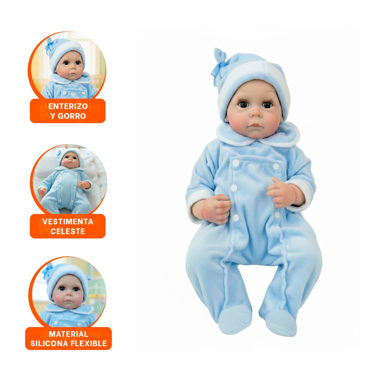 BEBE SUAVE DE APARIENCIA REALISTA CON ROPA Y GORRO CELESTE PARA JUEGO Y+LIGAS REGALO - 3