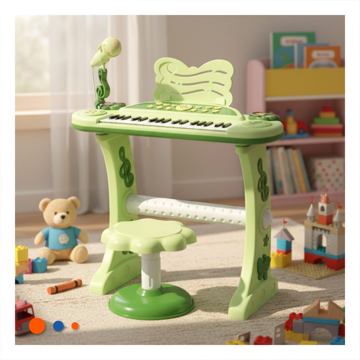 PACK2 INSTRUMENTO MUSICAL PARA NINOS CON MICROFONO Y SILLA VERDE PARA CANTAR - 3