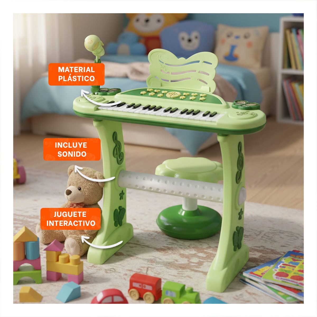 PACK2 INSTRUMENTO MUSICAL PARA NINOS CON MICROFONO Y SILLA VERDE PARA CANTAR - 5