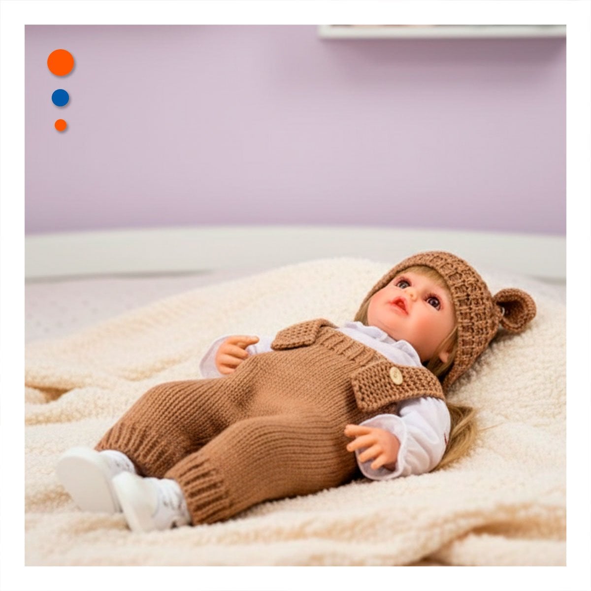 BEBE YESSY 55CM CON OVEROL MARRON TEJIDO Y GORRO OREJITAS PARA ACOMPANHAR EL JUEGO Y+POST IT - 3