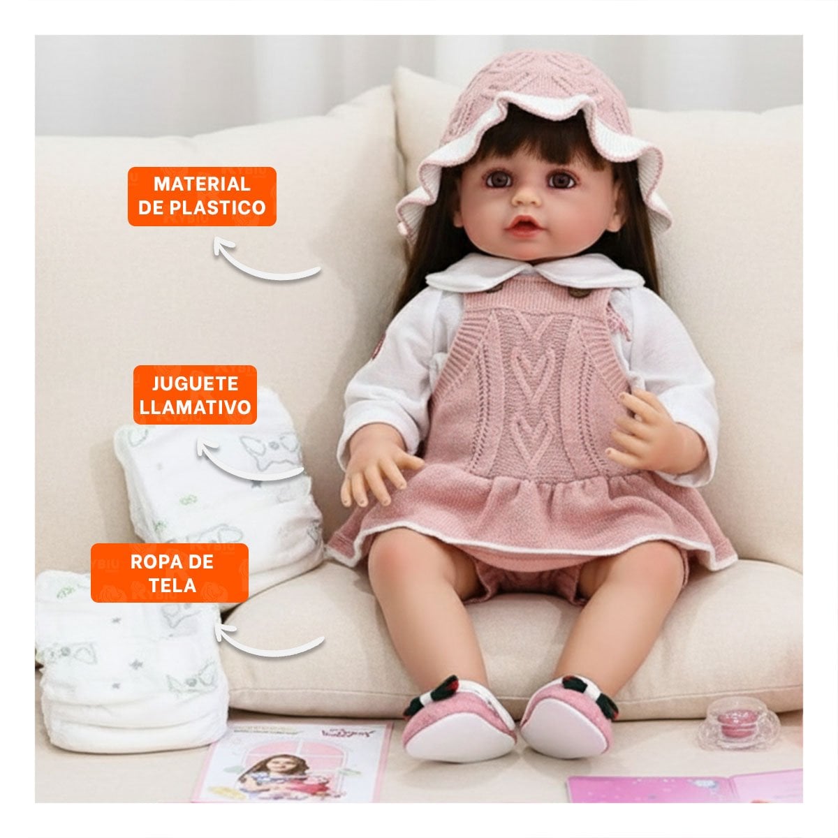 TOP DE ROPA TEJIDA PARA BEBE CON SHORT Y GORRO EN ROSADO Y+POST IT - 2