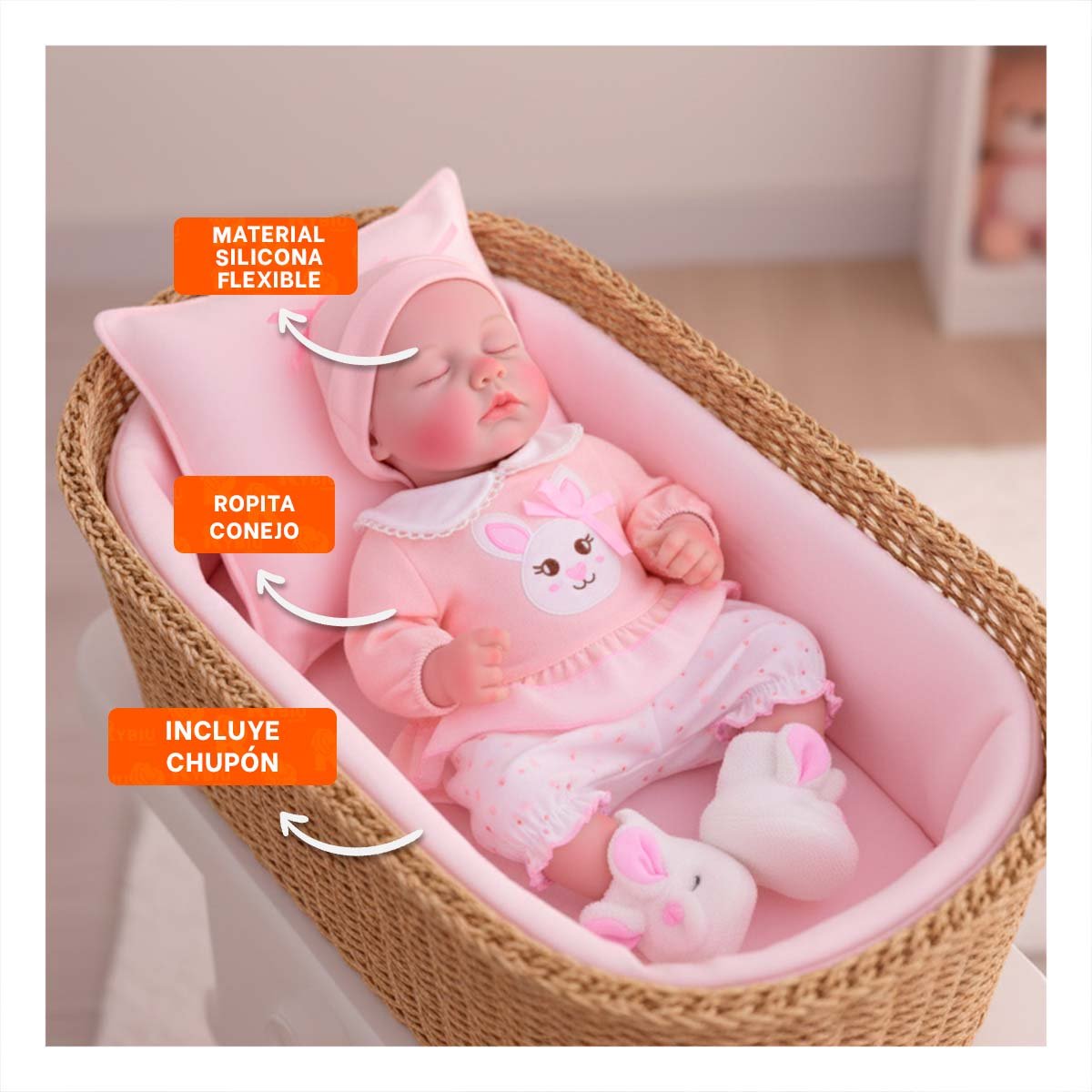 JUGUETE INFANTIL CON DISFRAZ CONEJO ROSADO 50CM Y+REGALO STICKER - 5