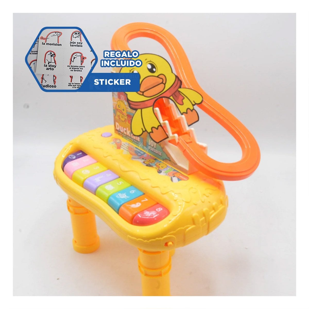 JUGUETE EDUCATIVO PATO 2 EN 1 CON TOBOGAN DE PATITOS PARA BEBES AMARILLO Y+REGALO STICKER - 1