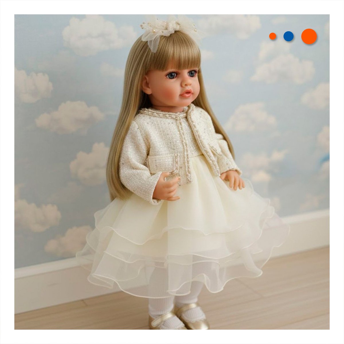 PACK2 COLECCION YESSY 55CM ESTILO INFANTIL SUAVE Y VESTIMENTA BLANCO Y+REGALO STICKER - 3