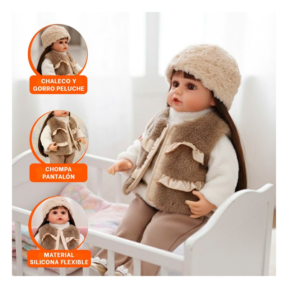 JUGUETE YESSY INFANTIL CON CHALECO PELUCHE Y GORRO 55CM Y+PAPEL REGALO - 3