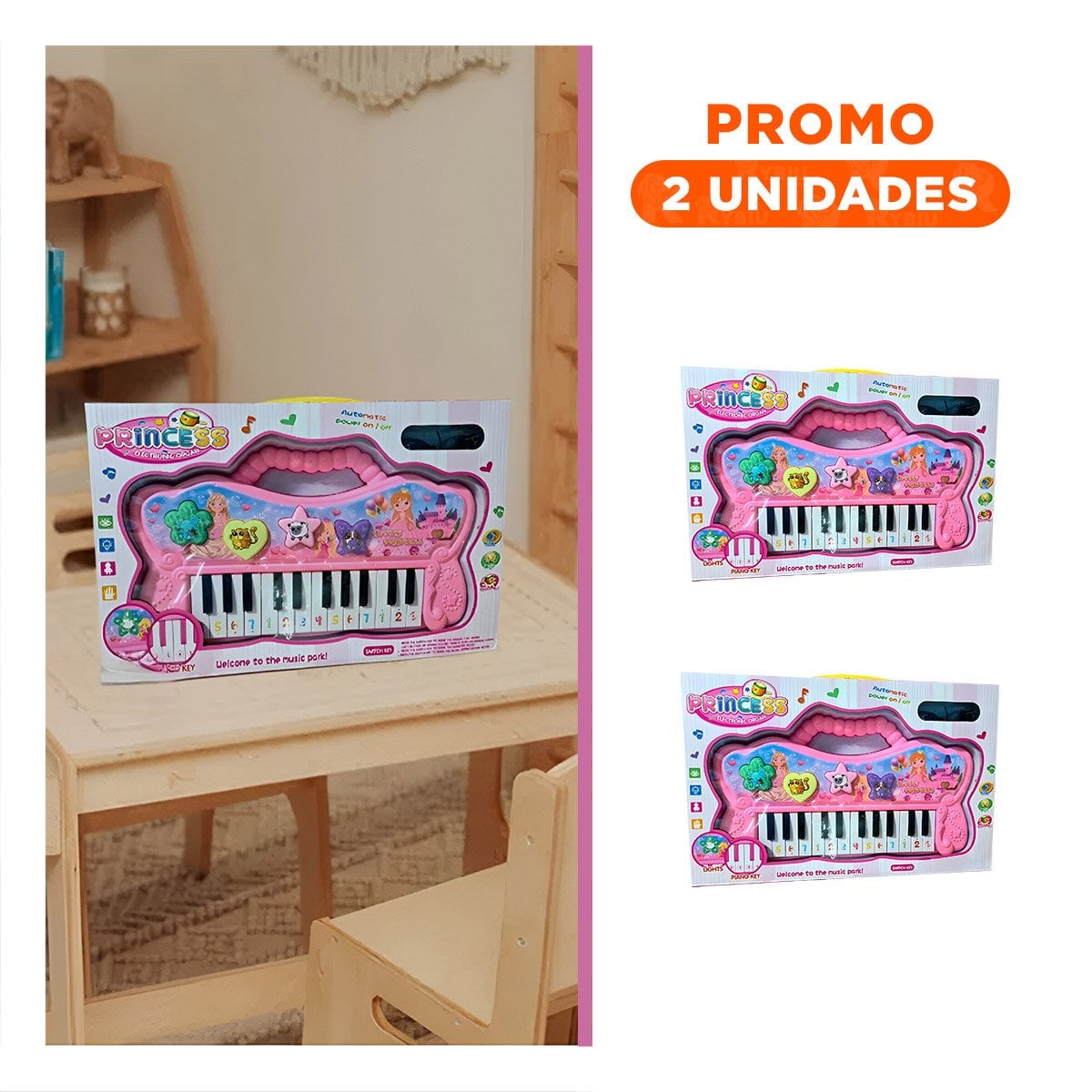 PACK2 TECLADO ROSADO MUSICAL CON SONIDOS Y TECLAS PARA DIVERSION - 1