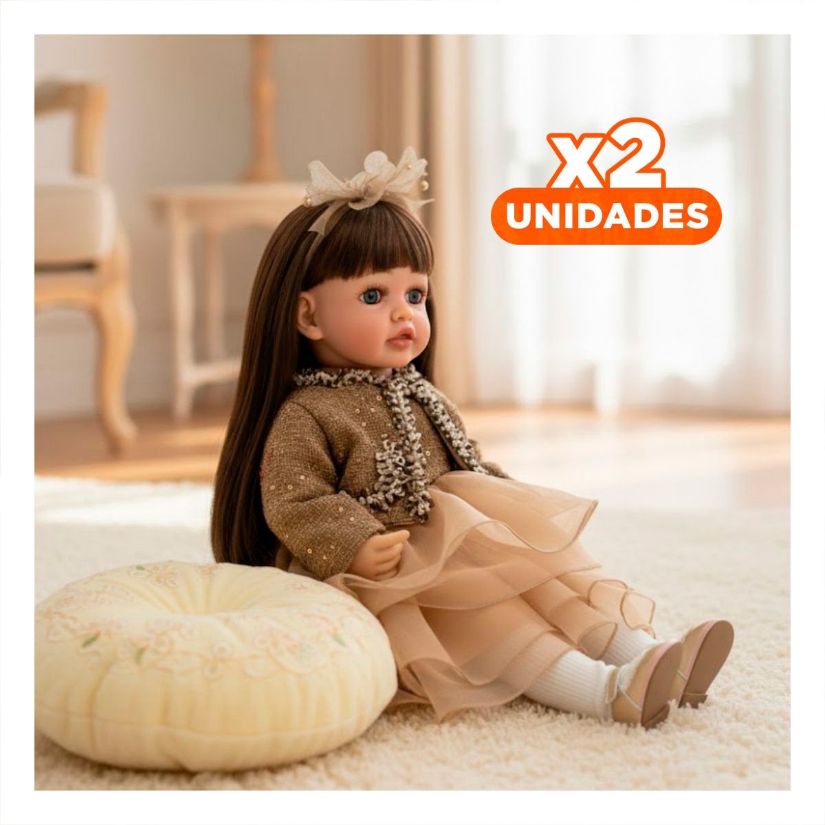 PACK2 FIGURA YESSY 55CM CON PRESENCIA INFANTIL Y VESTIDO EN CAPAS TULL MARRON Y+REGALO STICKER - 1