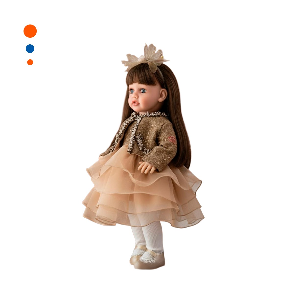 PACK2 FIGURA YESSY 55CM CON PRESENCIA INFANTIL Y VESTIDO EN CAPAS TULL MARRON Y+REGALO STICKER - 2