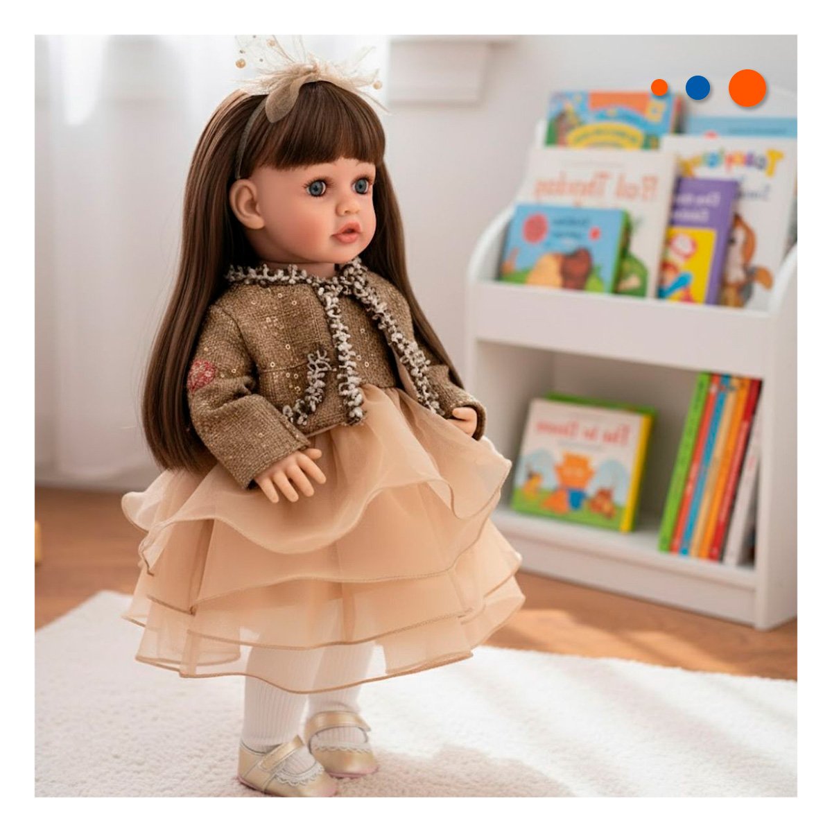 PACK2 FIGURA YESSY 55CM CON PRESENCIA INFANTIL Y VESTIDO EN CAPAS TULL MARRON Y+REGALO STICKER - 3