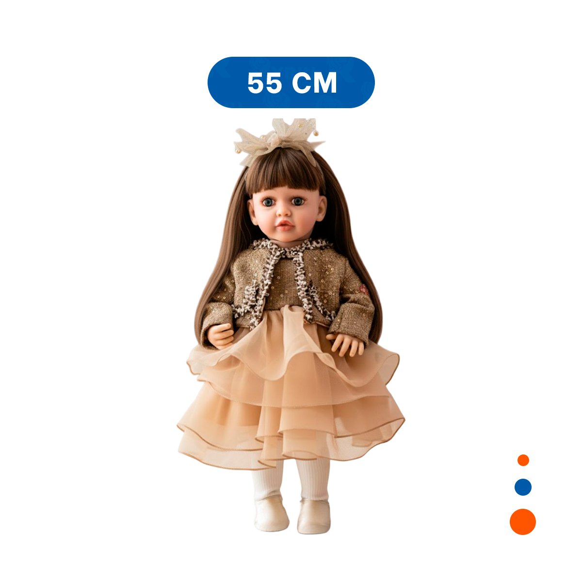 PACK2 FIGURA YESSY 55CM CON PRESENCIA INFANTIL Y VESTIDO EN CAPAS TULL MARRON Y+REGALO STICKER - 4