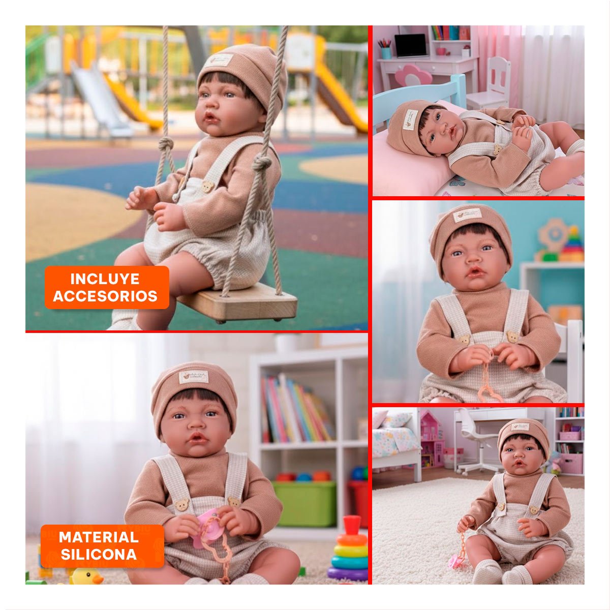 BEBE DE JUGUETE 42CM CON ESTILO INFANTIL MARRON Y+POST IT - 5