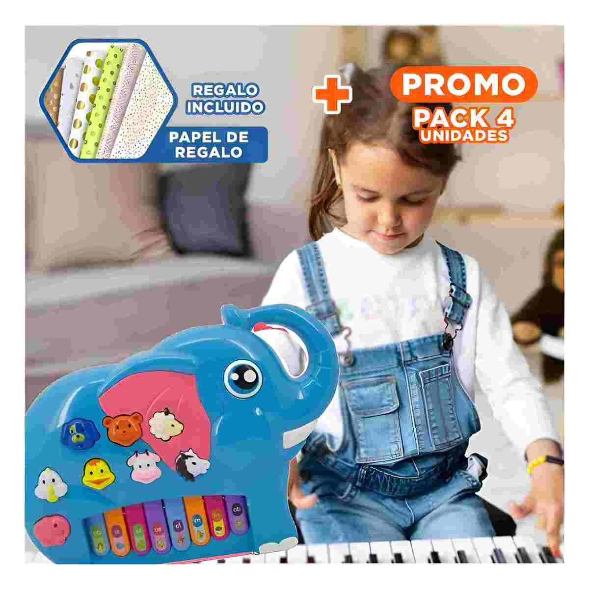 PACK4 FUNCIONAL ELEFANTE MUSICAL DIDACTICO EN CAJA PARA APRENDER JUGANDO EN CASA Y+PAPEL REGALO - 1