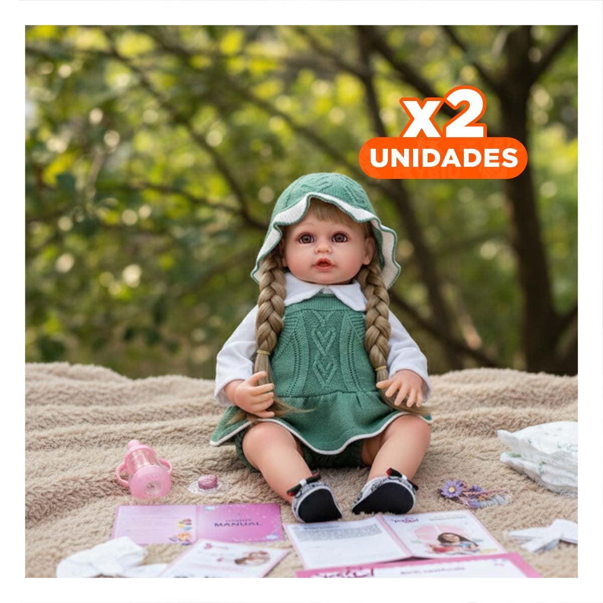 PACK2 PRENDA TEJIDA PARA BEBE EN VERDE CON SHORT Y GORRO INFANTIL Y+REGALO STICKER - 1