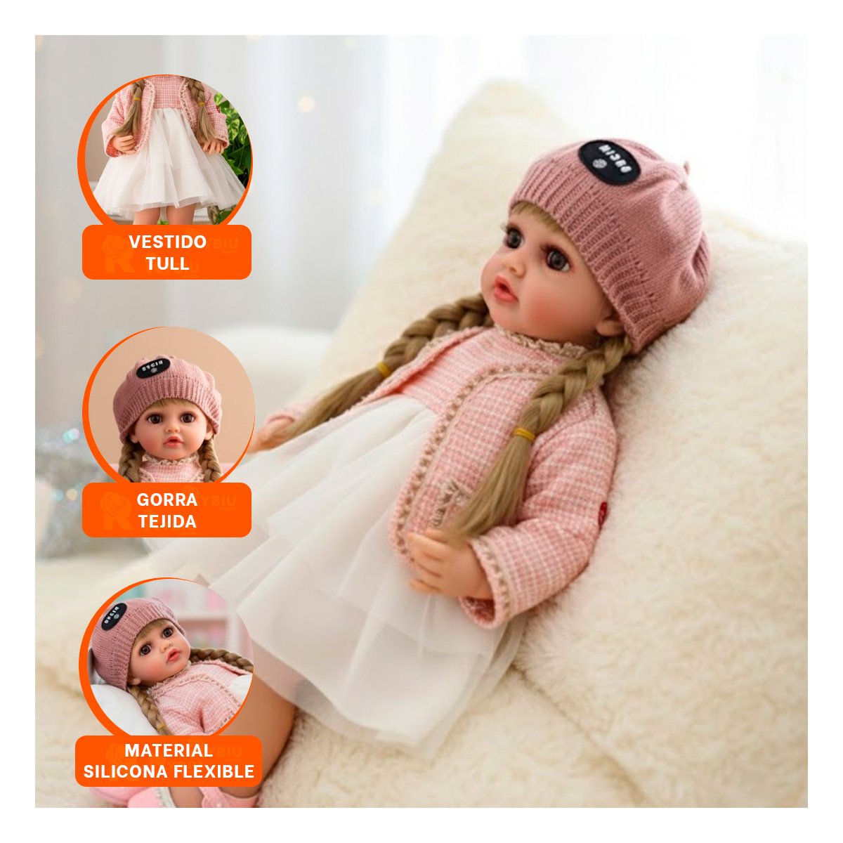 MUÑECA YESSY ROSADO PARA JUEGO INFANTIL CON VESTIDO TULL Y CHOMPA Y+LIGAS REGALO - 2